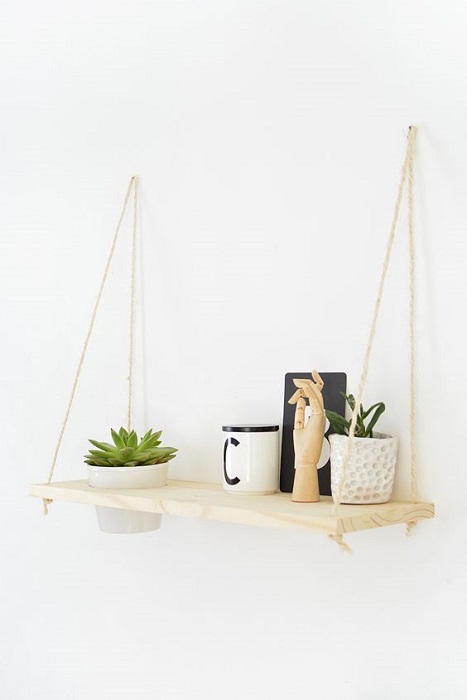 Easy And Exquisite Rope Hanging Shelves DIY For Completing Home Decor